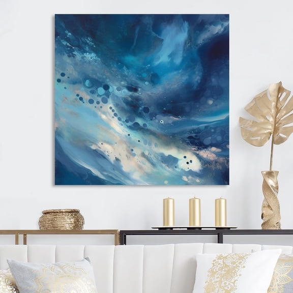 DESIGN ART Designart "Blue Captivating Liquid Ink Ii" Abstract Marble Wall Art Prints 30 in. wide x 30 in. high