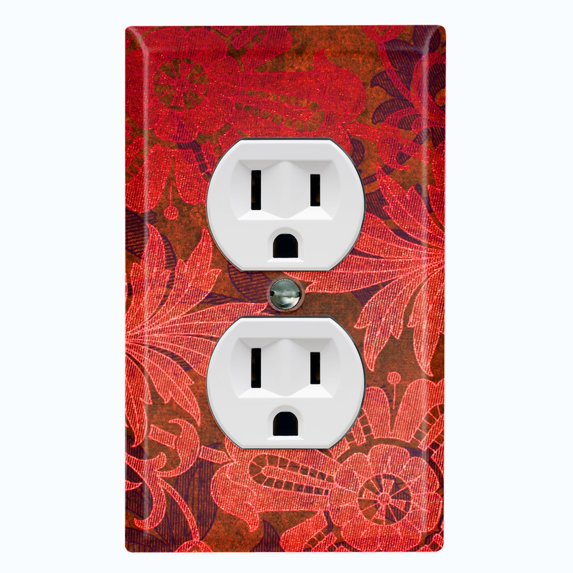 Metal Light Switch Plate Cover Red Floral Damask Wallpaper WAL026