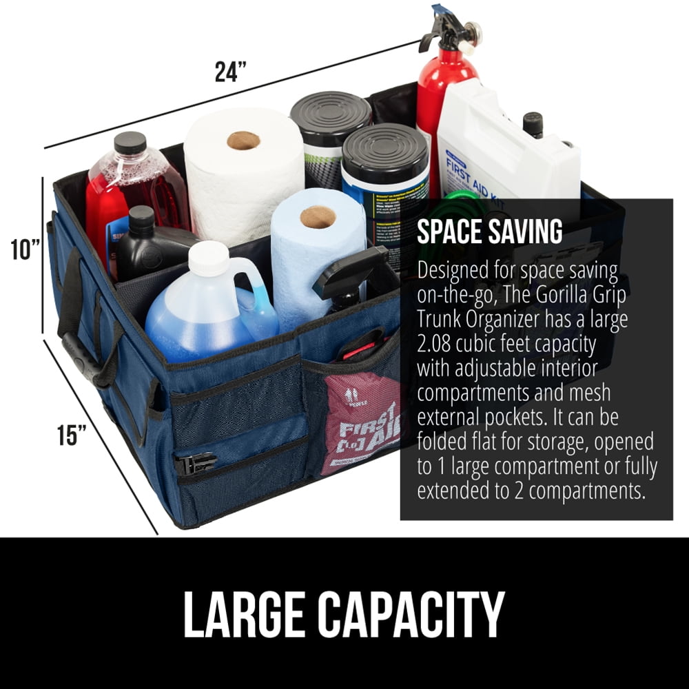GORILLA GRIP Trunk Storage Organizer, Collapsible Container for Car Sedan or SUV, Blue