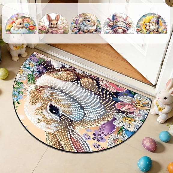 FEOLGEHLY Happy Easter Door Mat, Bunny Eggs Welcome Doormat for Indoor Outdoor, Spring Floor Mat Non-Slip Washable for Porch Front Door Entrance, 16x24 inch Half Round Easter Decorations Door Mat, C