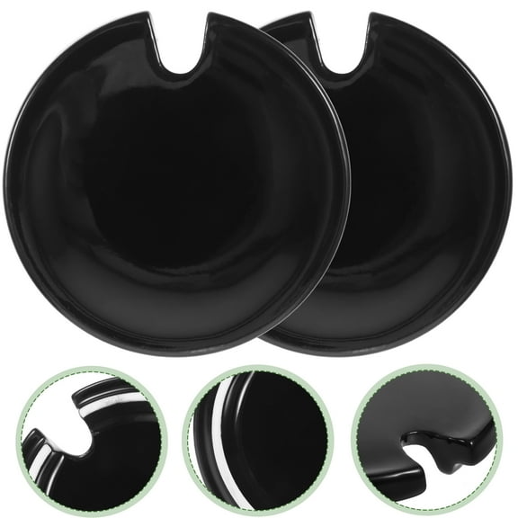 SEWOART Black Ceramic Mug Lid with Spoon Slot for Coffee and Tea Use 2Pcs