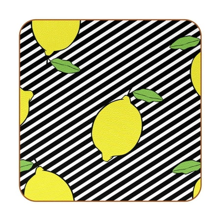 

OWNTA Lemon Black Lines Pattern Premium 6-Piece Square Coaster Set in Microfiber Leather - Non-Slip & Absorbent Cup Mats