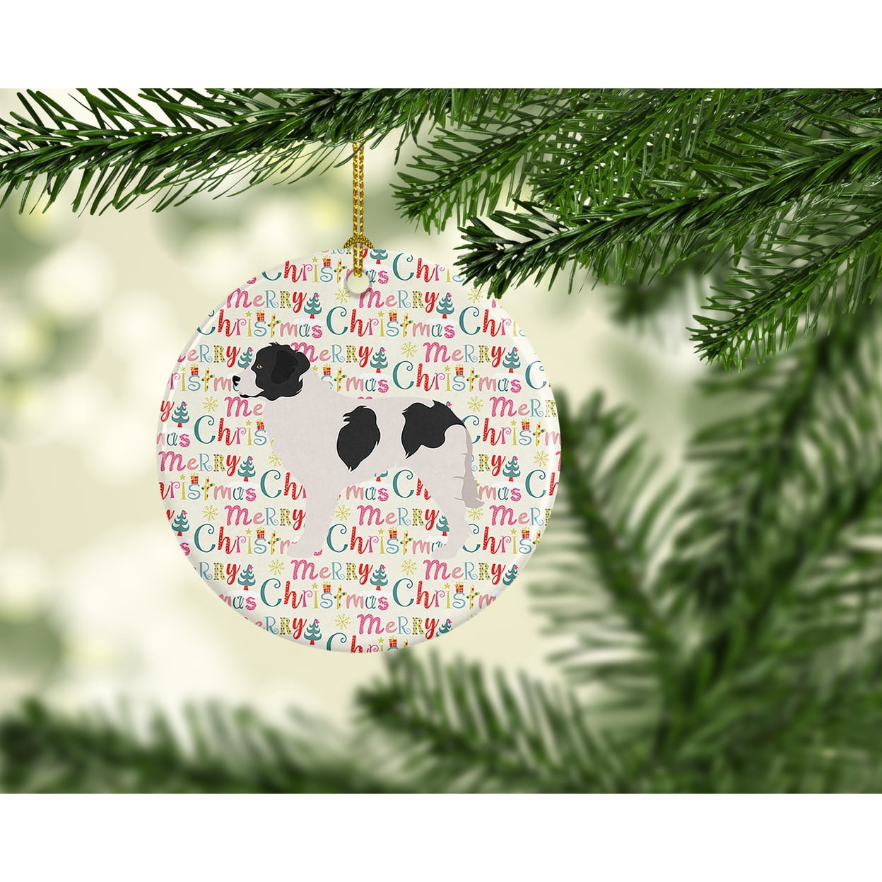Landseer Merry Christmas Ceramic Ornament 2.8 in x 2.8 in
