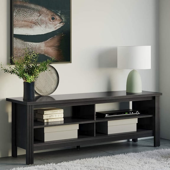 WAMPAT Farmhouse TV Stands, Wood Media Console Storage Cabinet, 59 inch, Black