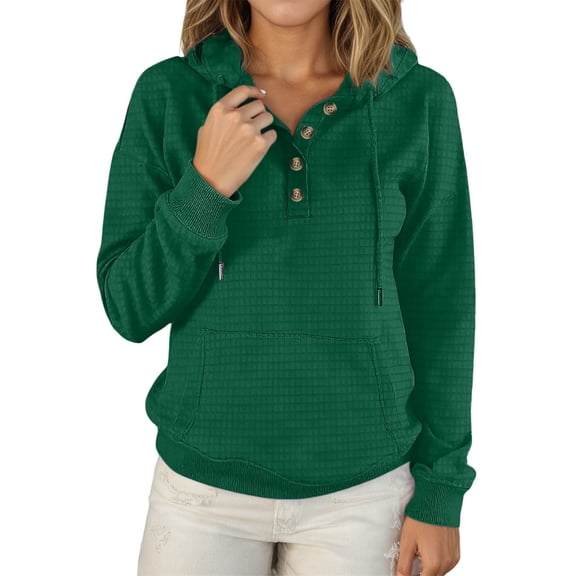 Bibifish Waffle Hoodies For Women Oversized V Neck With Button Down Fashion Hoodies 2025 Fall Pullover Hooded Sweatshirt With Pockets