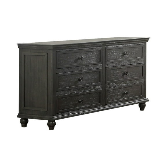 Benjara Zenny 58 Inch Wide Dresser with 6 Drawers, Metal Knobs, Farmhouse Gray Wood