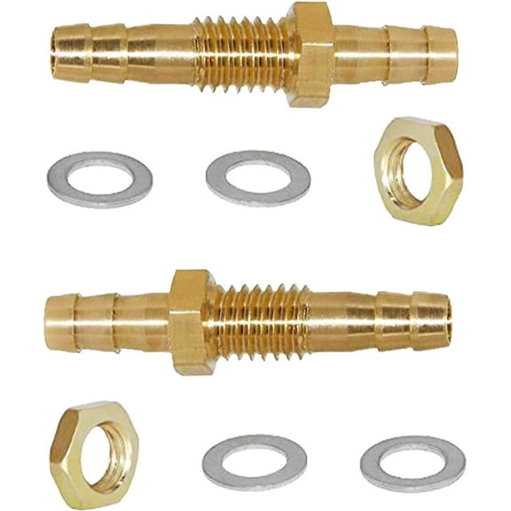 YOUHO Brass Straight Barb Bulkhead Fitting 3/16"OD Barb Thru-Bulk Coupling, with Flat Washer Gasket Water/Fuel/Air (Pack of 2)