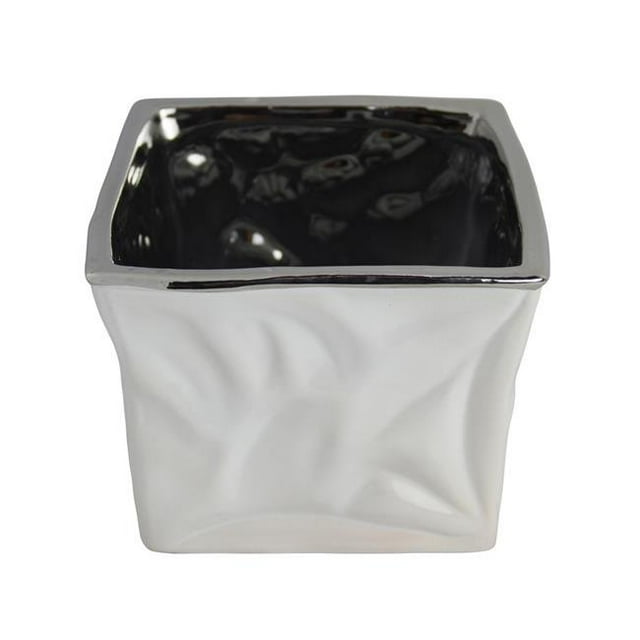Cheungs 5085L Récipient Carré en Céramique Blanche de 4,5 Lb avec Garniture d'Électroplaque Argentée