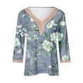 thumbnail image 4 of BangWanChi Womens Summer Tops with Sleeves Women's Summer Printed Pullover V-Neck Lace T-Shirt 3/4 Sleeves Three-quarter Sleeve Top, 4 of 5