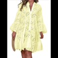 thumbnail image 1 of Vestido Bohemio de Encaje con Bordado de Ojales para Mujer, Escote en V, Mangas Acampanadas, Corte Holgado, 2025 Amarillo XXL, 1 of 7