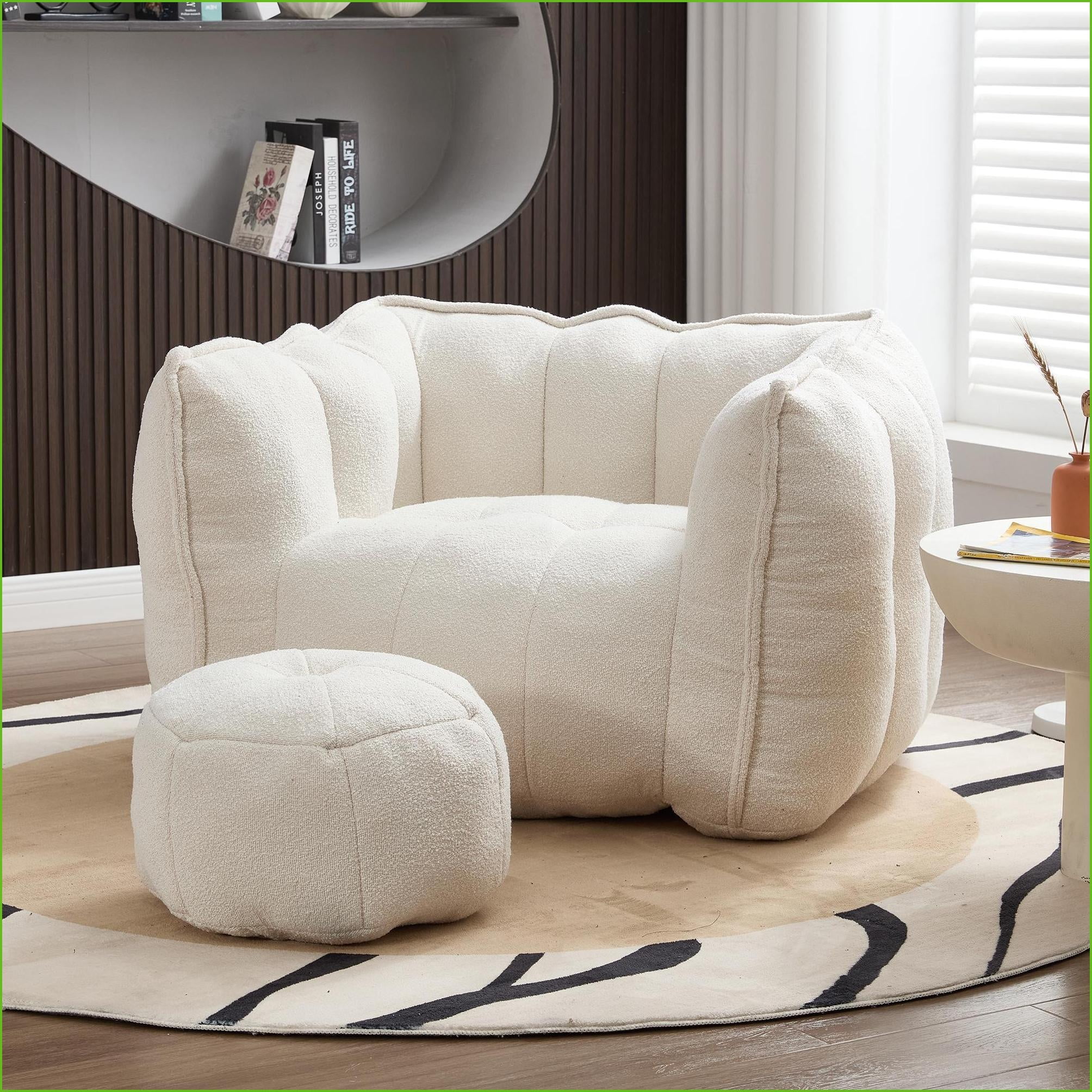 Comfortable Adult Bean Bag Chair with Footstool - Lazy Sofa for Gaming, Reading, TV | Chenille | Square