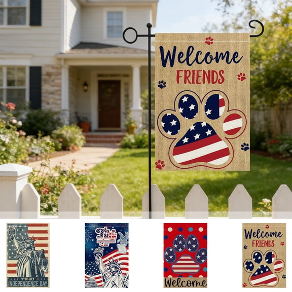 Patriotic Garden Flag Double-Sided Paw Print American Flag 45x30cm for 4th of July Independence Day Outdoor Yard Porch Decor