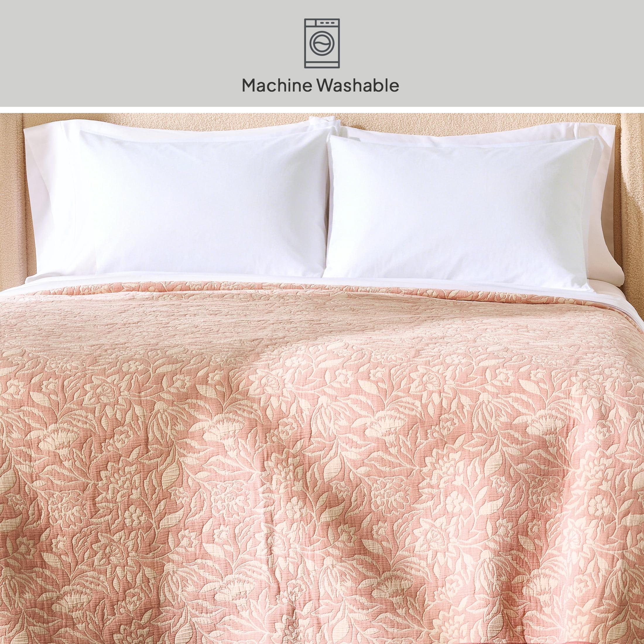 Better Homes & Gardens Floral Matelassé Quilt, King, Pink Rose Bedding