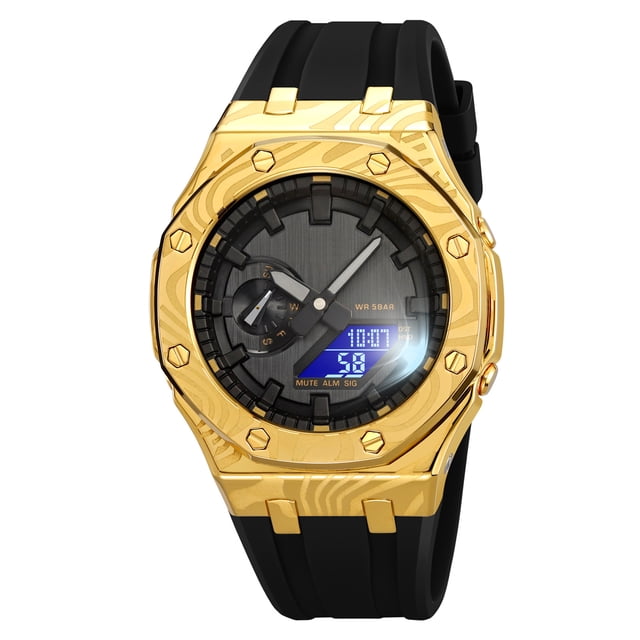 SKMEI 2471 Golden Multifunctional Silicone LED Luminous Waterproof Sports Watch with Electronic Movement