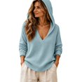 thumbnail image 5 of TZZQ V Neck Hooded Sweaters for Women Oversized Long Sleeve Chunky Knit Pullover Sweaters Soft Cozy Lightweight Warm Fall Winter Jumpers Cute Casual Streetwear Knitted Crochet Hoodies Light Blue S, 5 of 9