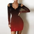 thumbnail image 4 of Pompotops Ladies Mini Dresses Solid Gradient V-Neck Stitching Off-The-Shoulder Bodydoll Mesh Lace Dress Sheath Belted Dress, 4 of 6
