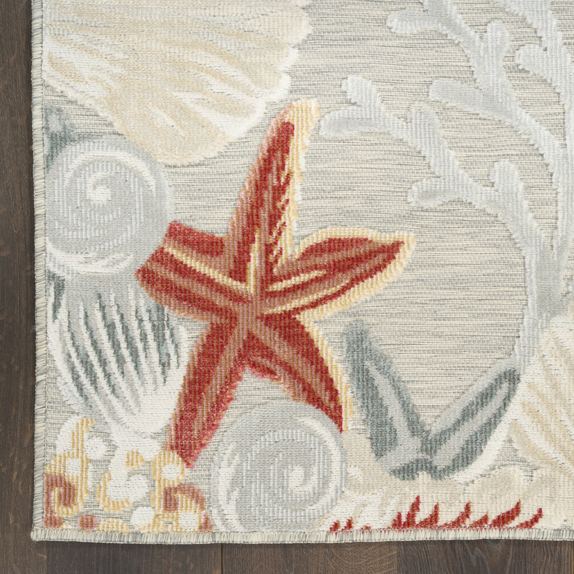 Nourison Suncoast 2' x 6' Grey Multicolor Coastal, Nautical & Beach Rug