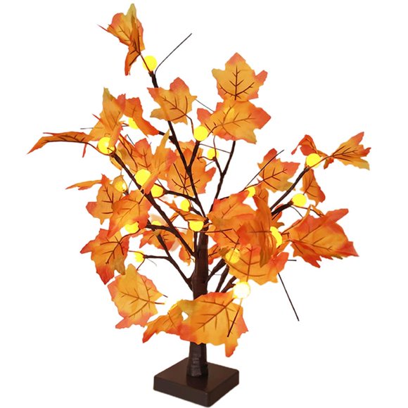 ruzhgo 24LED Maple Tree Light Battery Operated Lights with Maple Leaves and Pumpkin for Indoor Outdoor Fall Decorations