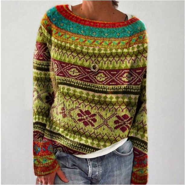 Suéter europeo y americano para mujer, cuello redondo, bloque de color, suelto, moda, suéter de punto
