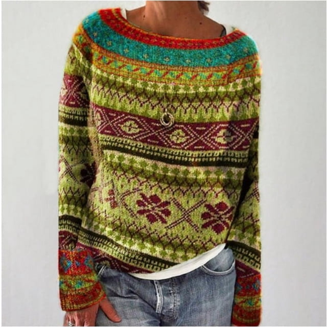 Suéter europeo y americano para mujer, cuello redondo, bloque de color, suelto, moda, suéter de punto