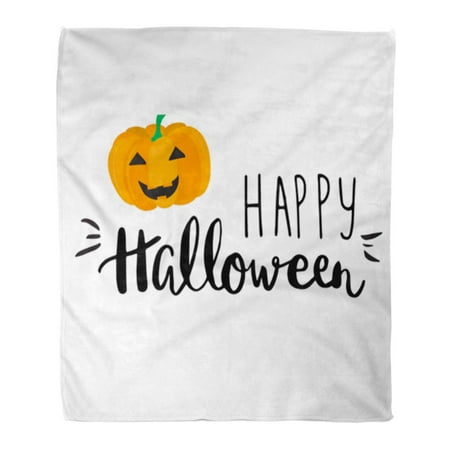 ASHLEIGH Flannel Throw Blanket Orange Cute Halloween Smiling Pumpkin and Lettering Phrase Happy Soft for Bed Sofa and Couch 58x80 Inches