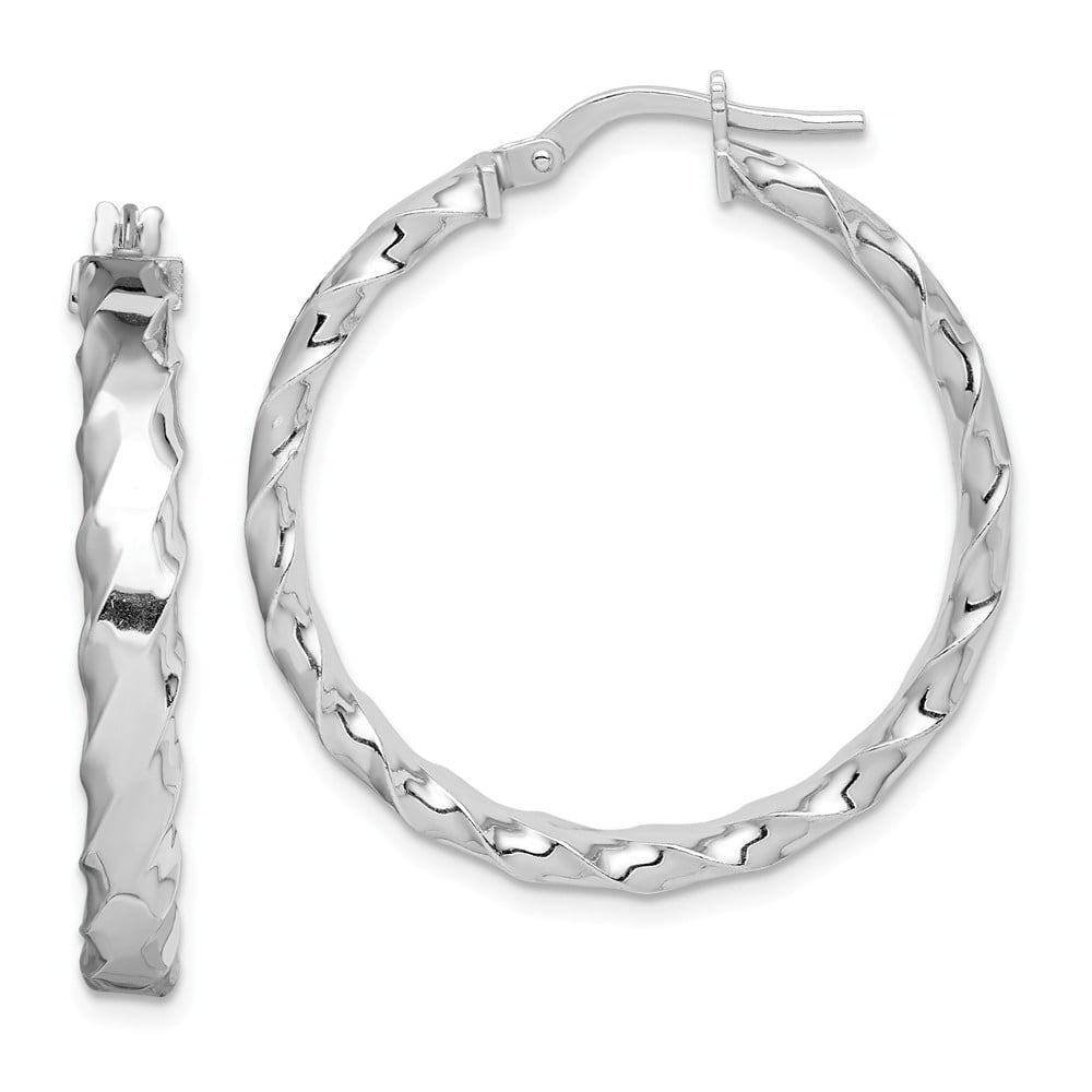 FB Jewels Solid 925 Sterling Silver Rhodium-Plated 3mm Round Hoop Earrings