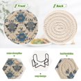 thumbnail image 7 of 6 Pcs Drink Coasters with Holder 3.94in Woven Coasters for Drinks Elegant Blue Flowers Pattern Coaster Set for Protection Table, 7 of 7