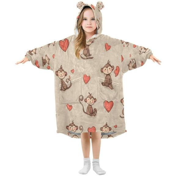 BZSMCE Wearable Blanket Hoodie Fashion Monkey Heart Playful Dance Home Wear