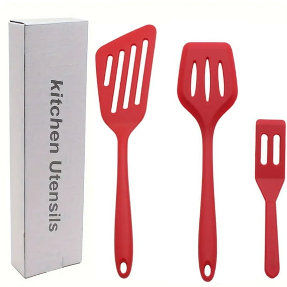 Silicone Turner Spatula Set, 3 Pack Flexible Extra Large Silicone Slotted Turners for Non-Stick Cookware, Heat Resistant Kitchen Cooking Utensils for Frying and Flipping