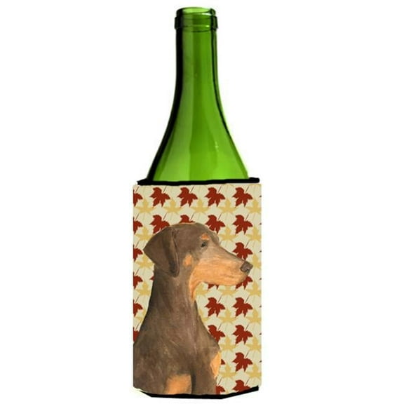 Doberman Fall Leaves Portrait Wine bottle sleeve Hugger