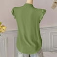 thumbnail image 6 of Mittory Womens Summer Tops Ruffle Cap Sleeve Casual Button V Neck Shirts Dressy Ruched Trendy Blouse Flowy Shirts, 6 of 8