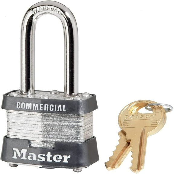 Master Lock Outdoor Padlock Key Lock 3KALF - Laminated Steel, 2 in Shackle - 1 Pack