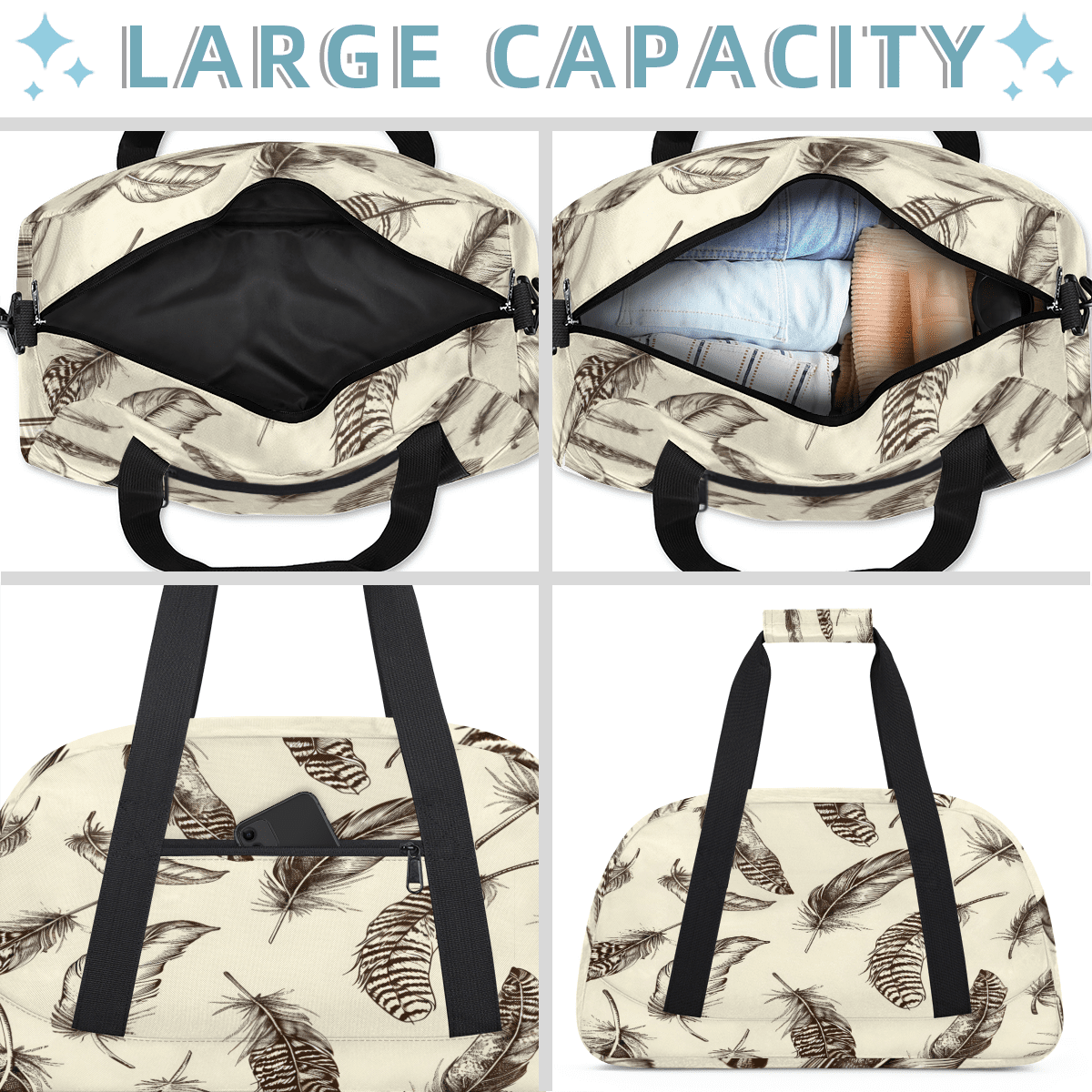 Herdesigns Sports Duffle Bags Travel Duffle Bag Gym Bag Retro Feather Weekender Travel Bag Waterproof Overnight Bag Carry On Travel Tote Bag Dance Bags