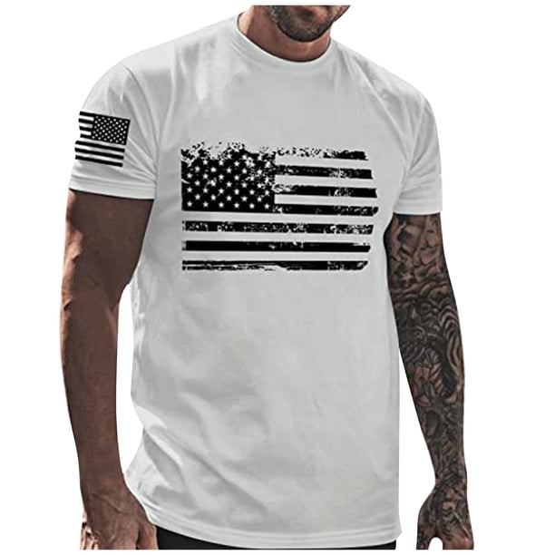 Mens Independence Day T-Shirts USA Flag Graphic T-Shirts Short Sleeve American Patriotic Vintage T Shirt L