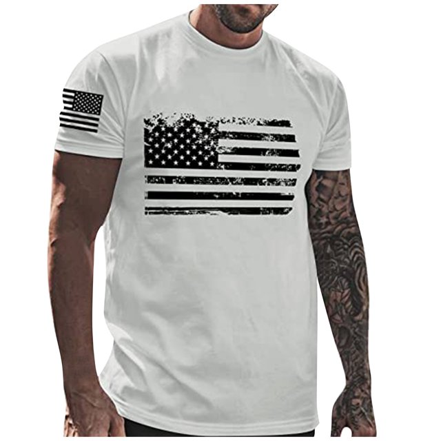Mens Independence Day T-Shirts USA Flag Graphic T-Shirts Short Sleeve American Patriotic Vintage T Shirt 3XL