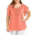 thumbnail image 2 of Gomelly Ladies Chiffon Tops Short Sleeve T Shirt Loose Tunic Blouse Women Lace Up Summer Tee Solid Color T-shirt Pink 5XL, 2 of 6