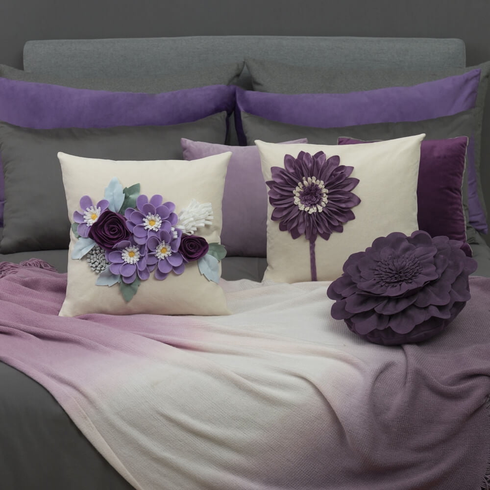 JWH Lilac 3D Handmade Decorative Spring Flower Throw Pillow Cover for Stylish Decoration 18x18inch