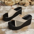 thumbnail image 5 of Womens Wedge Sandals Platform Slip on Mesh Slides Open Toe Summer Casual Canvas Slippers Backless High Heels White Size 8.5, 5 of 8