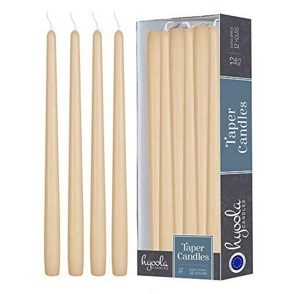 Hyoola 14" Sahara Brown Dripless European Made Taper Candles, Unscented Paraffin Wax with Cotton Wicks, 12-Pack
