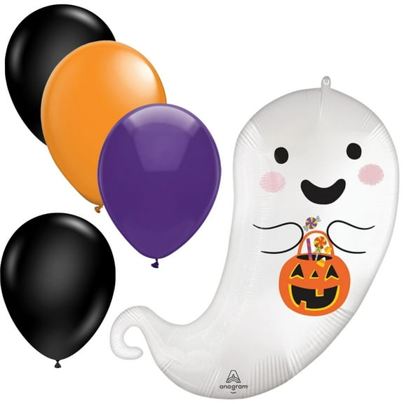 31" Halloween Trick or Treat Ghost Balloon with 4 Latex Balloons – Party Decoration