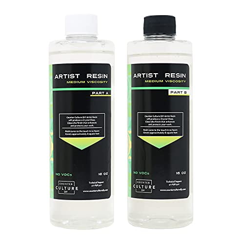 Counter Culture DIY Clear Artist Resin, Medium Viscosity, 32 oz Kit, Art Epoxy Supplies for Metallic Stains Acrylic 100% Solids Easy Coat No VOCs Scratch UV Heat Resistant to 500 Degrees