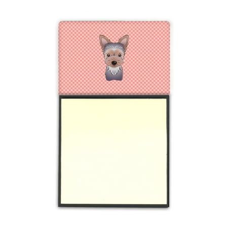 Post It Note Holder - Checkerboard Pink Yorkie Puppy Refiillable Sticky Note Holder or Postit Note Dispenser BB1232SN