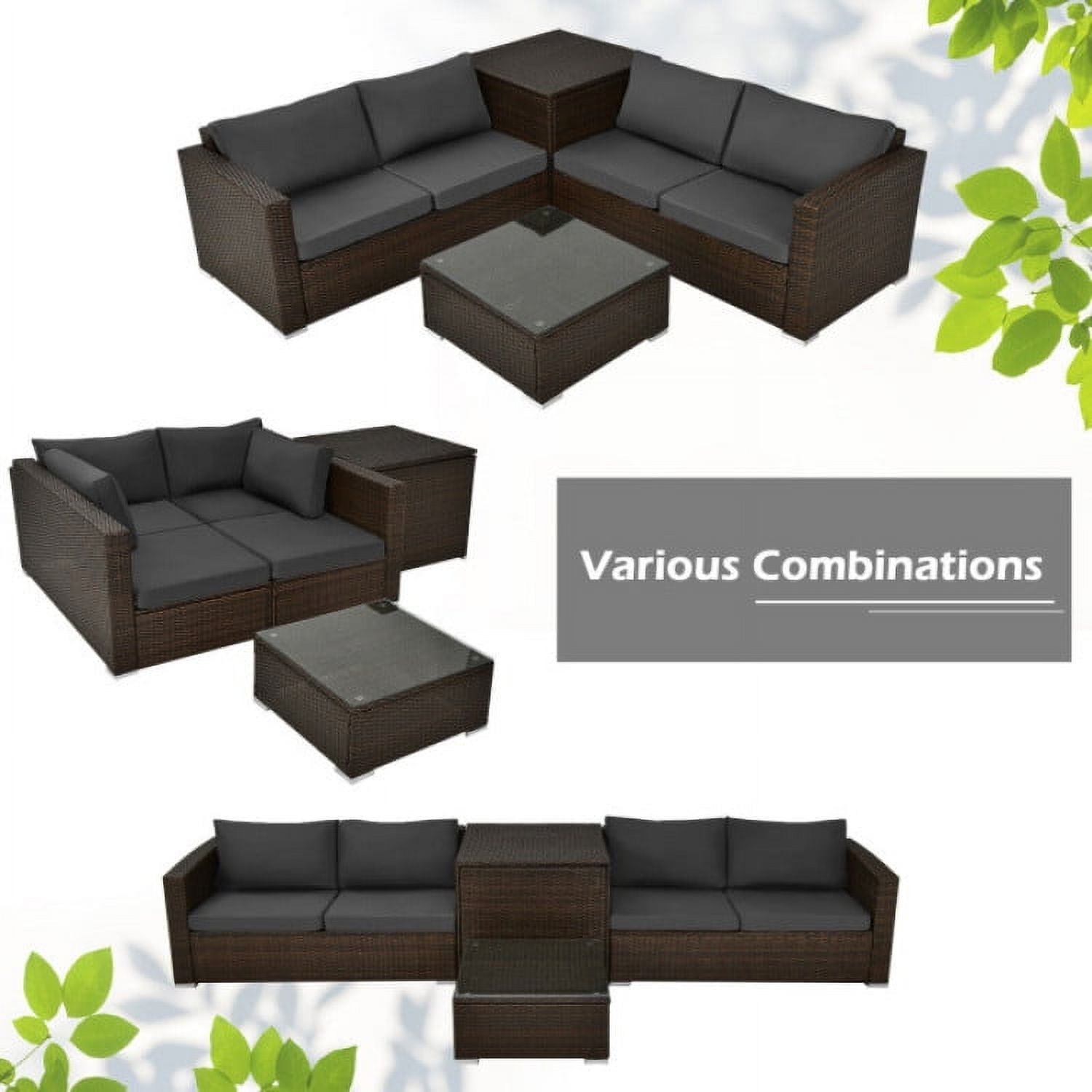 Aimee Lii 4 Pieces Patio Rattan Cushioned Furniture Set with Armrest and Storage Box, Outdoor Patio Set, Brown