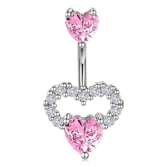Designice 14G Belly Button Ring,Heart Navel Rings,Shiny CZ Belly Button Jewelry,Pink