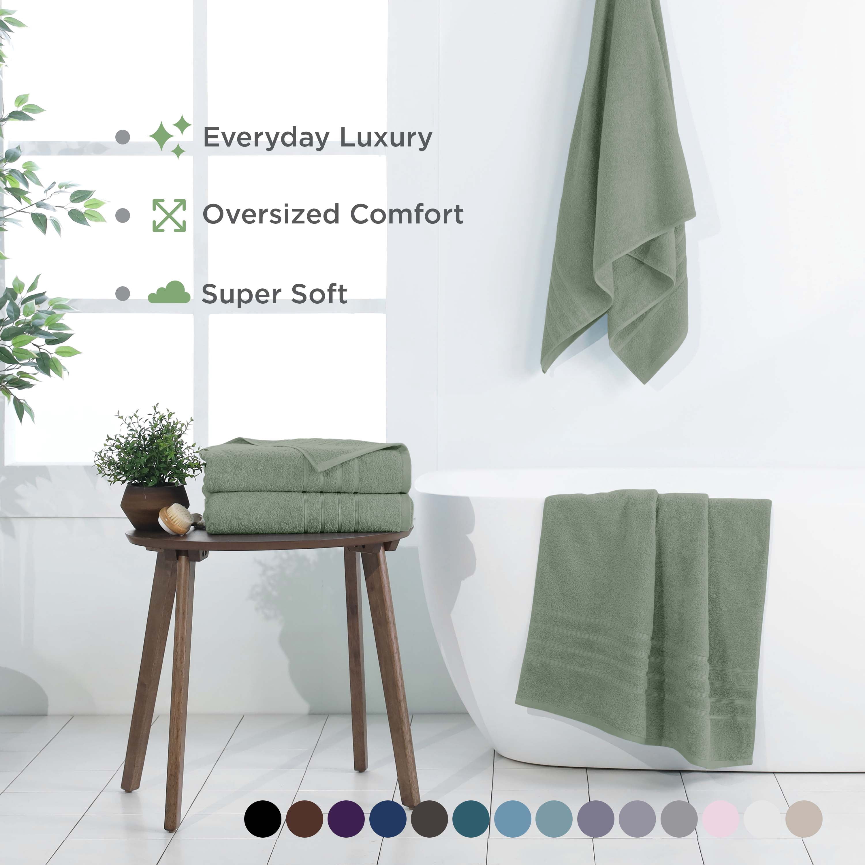 Martex 2-Pack Bath Sheet Set | 100% Cotton Extra Large 33" x 65" Towels | Sage