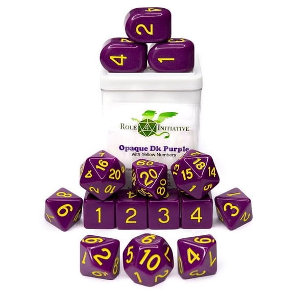 Role 4 Initiative R4I50014-FC Opaque Dice, Dark Purple & Yellow - Set of 15