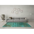 thumbnail image 3 of Ahgly Company Machine Washable Indoor Square Oriental Turquoise Blue Industrial Area Rugs, 4' Square, 3 of 4