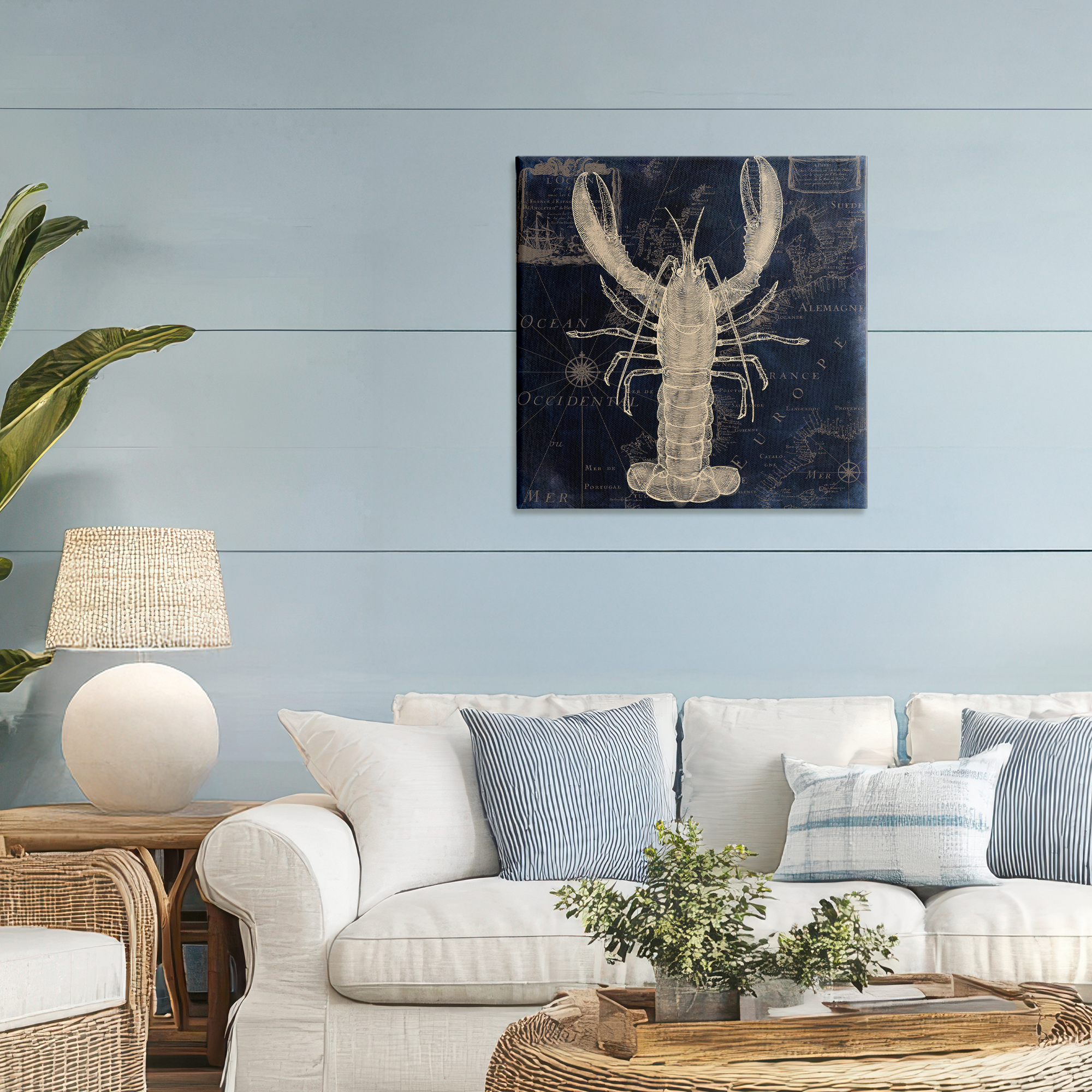 Lobster Contour over Map Canvas Wall Art, design by Sasha