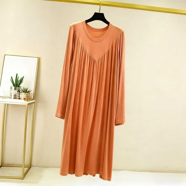 Camisón largo para mujer, color liso, cuello en V, manga larga, para el hogar