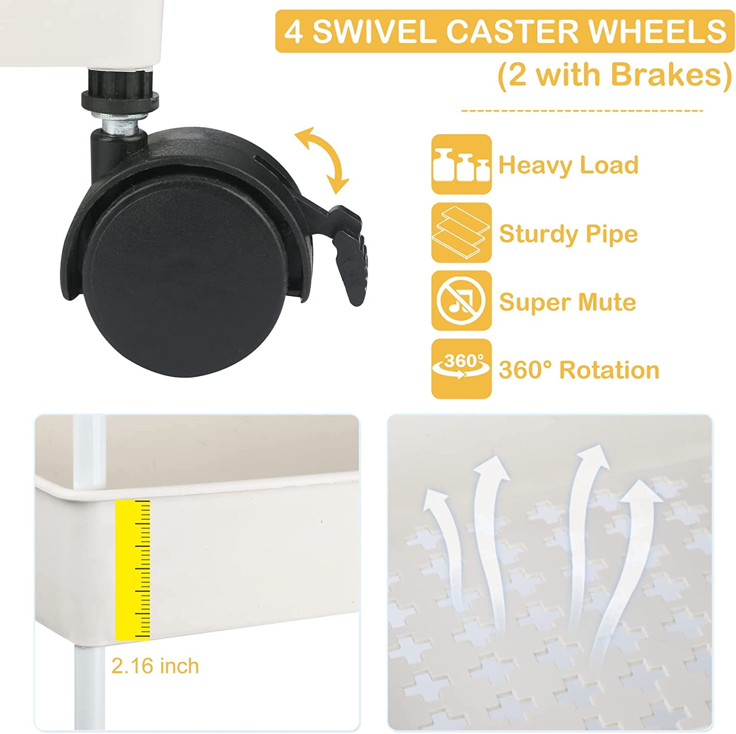 Diaper Caddy, Plastic Movable Cart for Newborn Nursery Essentials Diaper Storage Organizer with 3-Tier Design